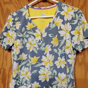 HEALING HANDS Premiere Sunny Azalea Floral Women's 2-Pocket STRETCH NWOT MEDIUM